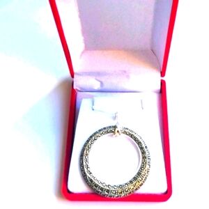 Sterling silver Marcasite pendant necklace. Vintage circle  20" chain.  Gift box